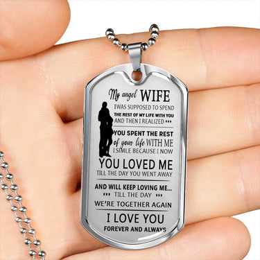 My Angel Wife - Wife Husband Dog Tag Necklace - Birthday Valentines Gift for Her